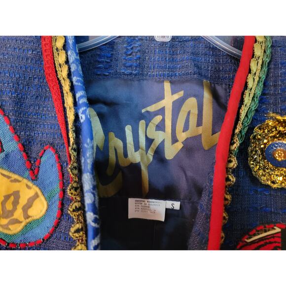 VINTAGE - Crystal Handwoven Embellished Streetwear Art Cardigan - Sz: S - Picture 4 of 6